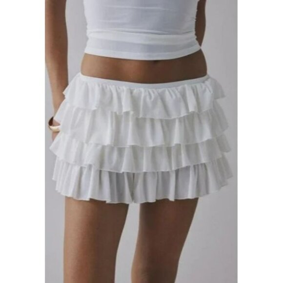 Urban Outfitters Cloud Dancer White Ruffled Micro Mini Skirt Skort NWT - Picture 1 of 10